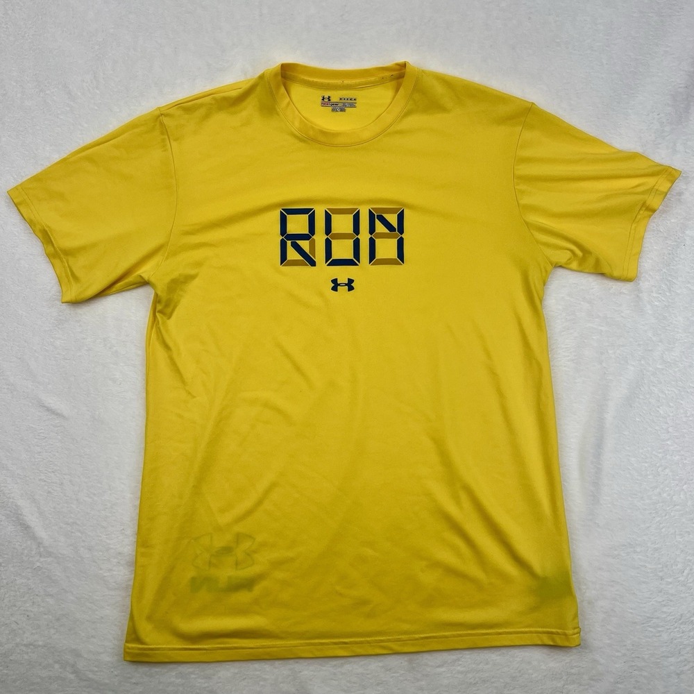 Yellow Under Armour Shirt Mens Sz Medium HeatGear‎ Gym Running Short Sleeve Tee